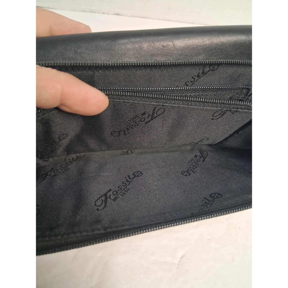 Fossil Black Leather Bifold Zip Around Wallet Organizer Zipper Has Wear - Picture 9 of 13